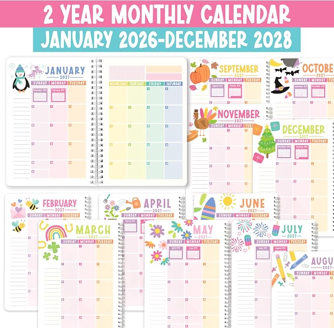 2 Year Monthly Planner 2026-2027 - 2 Year Planner 2026-2027, Monthly Calendar 2026-2027, Calendar Book, Pink Calendars, Planners & Organizers