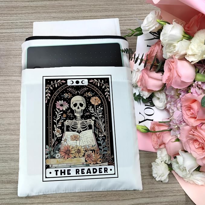 Book Sleeve with Zipper, Book Sleeve for Book Lovers, The Reader Tarot Card Book Sleeves, Book Pouch Kindle Protector, Gifts for Women Teacher Librarian Bookworm Bookish (White-B, Large)