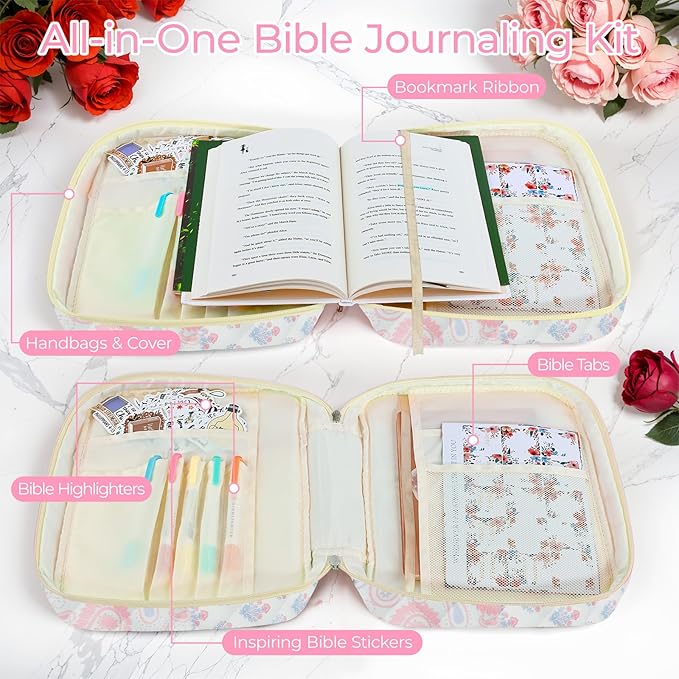 WOBAGMEN Bible Cover Case for Women,Large Bible Tote Bags Organizer Quilted Carrying Case for Girls,Bible Study Supplies Accessories Christian Gifts for Women (peisili Patchwork, M)