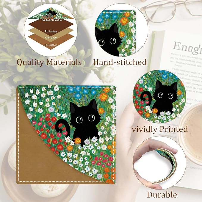 Icycay Cute Black Cat Corner Bookmarks, Funny Leather Book Accessories for Book Lovers, 3 Pcs Reading Book Page Markers for Women Men Student Teacher Girls Boys Kids Retirement Birthday Gifts
