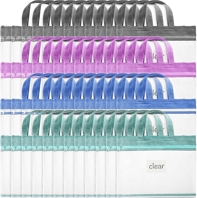 Zhehao 48 Pcs Student Book Pouches with Handle Document Bag Sew Project Bag for Quilting Mesh Zipper Pouch File Artwork Storage Organize for A4 Files, 14 x 11 Inch