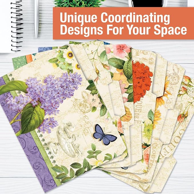 Current Grande Fleur File Folders Value Pack - Bulk Set of 24, 6 Pretty Decorative Designs, 1/3 Cut Tabs, Heavy-Duty Paper Stock, Office Supplies for Home & Work, 9-½” x 11-¾” Letter Size