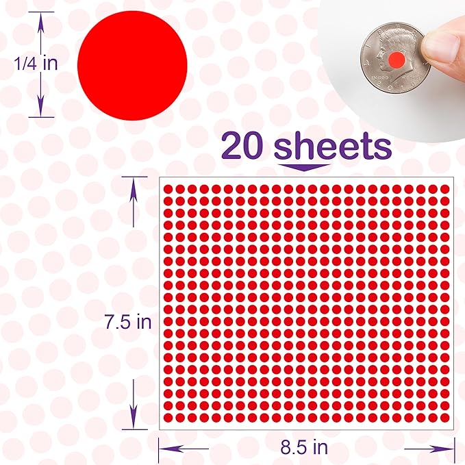 10000 PCS Red Dot Stickers 1/4" Round Circle Dot Stickers Tiny Mini Little Colored Coding Labels for Office,Classroom
