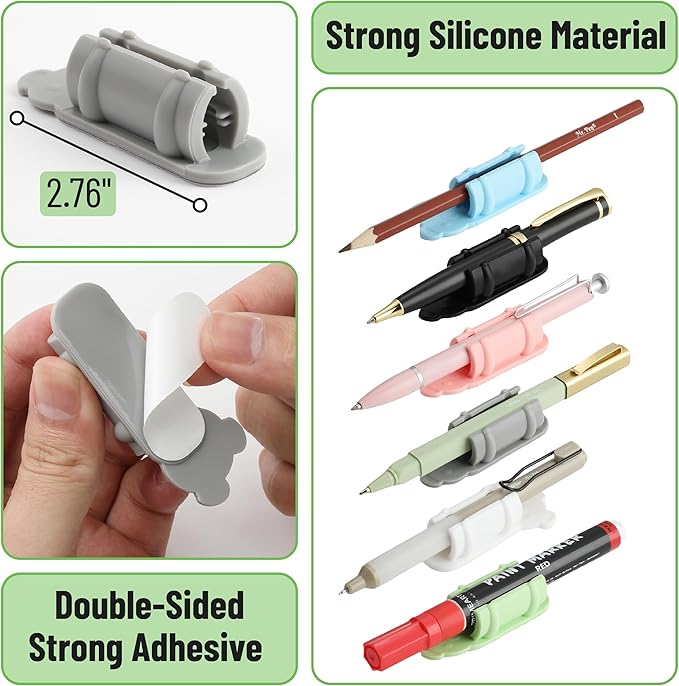Mr. Pen- Adhesive Pen Holders, 6 Pack, Colorful Koala Shaped Silicone Pen Holder for Wall, Pencil Clips Compatible with 0.27"-0.79" Pencils, Markers