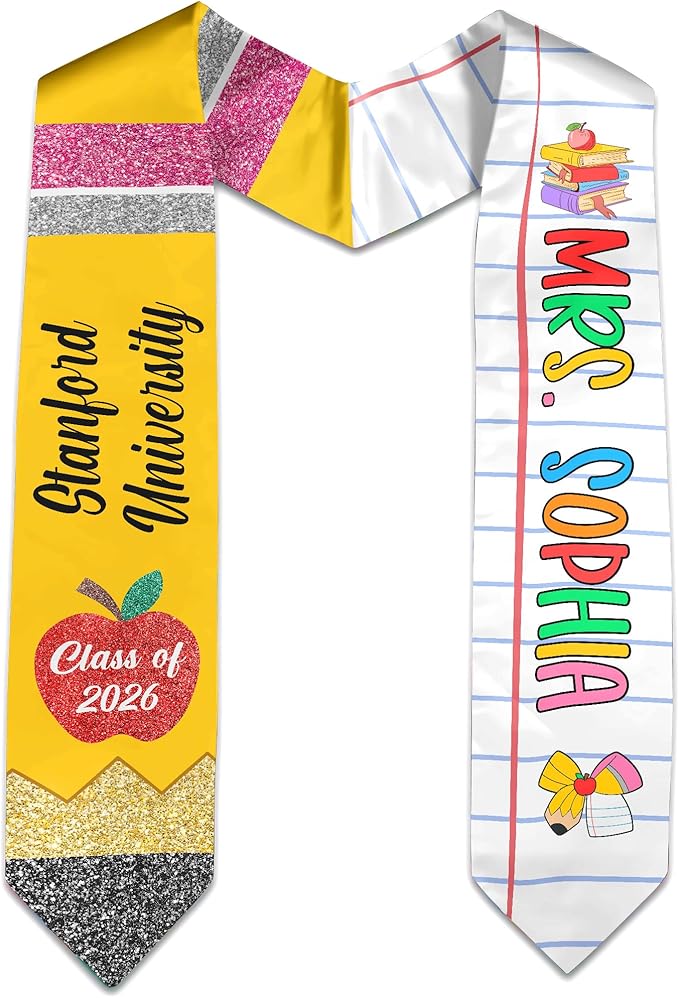 MDPrints Global Customized Graduation Stole Class Of 2026, Personalized Pencil Stole for Teacher, Gift For Graduation