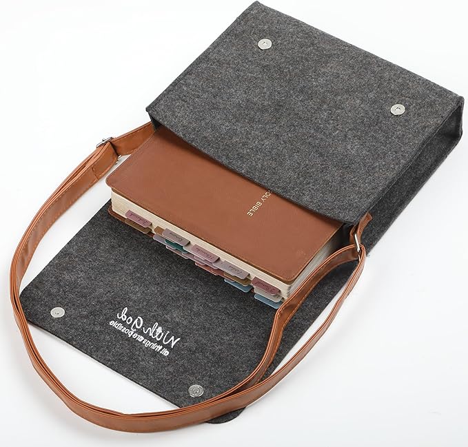 Mr. Pen- Felt Bible Cover Case, Medium Size, Felt Carrying Book Case with Leather Straps, Bible Protective Church Bag for Men & Women, Christian Gifts, Gray