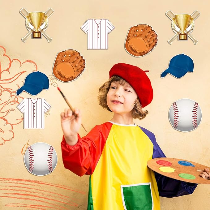 45 Pieces Baseball Paper Cut Outs Versatile Classroom Decoration Sports Themed Cut-Outs with Glue Point for Bulletin Board Classroom School Sports Theme Birthday Party Decoration, 5.9 x 5.9 Inch