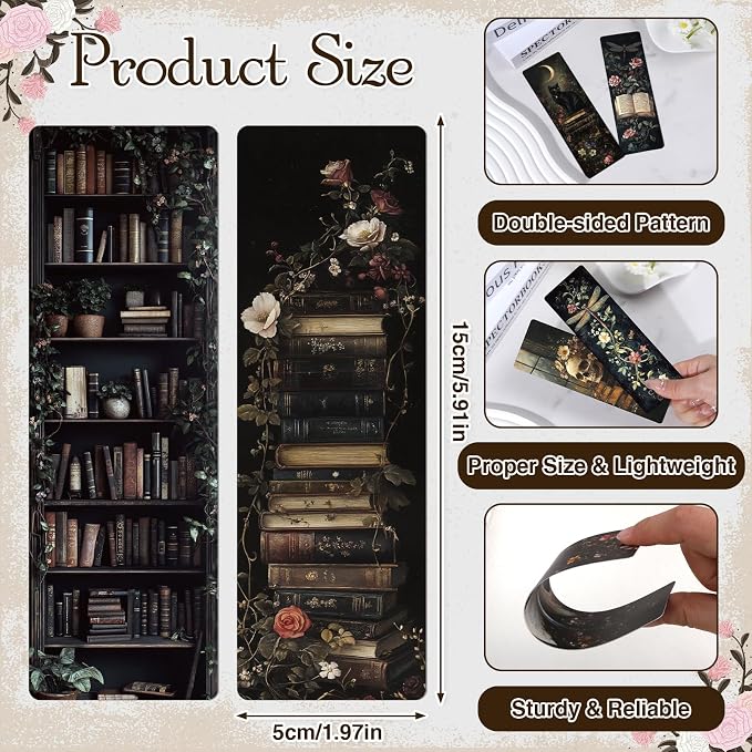 Wxiben Dark Romance Bookmarks Gifts - 20 Pcs Gothic Flower Bookmark Retro Aesthetic Book Mark Skull Plants Dragonfly Page Marker Clip Gift for for Women Students Teachers Bookish Book Lovers Reading