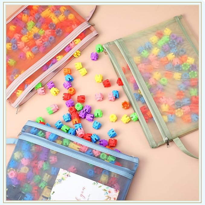 Marspark 20 Pack Mesh Zipper Pouch Bags, Nylon Puzzle Building Block Sets Storage & Organization A5 Plastic Clear Zipper Pouches with Handles for Travel Office Games, 5 Colors