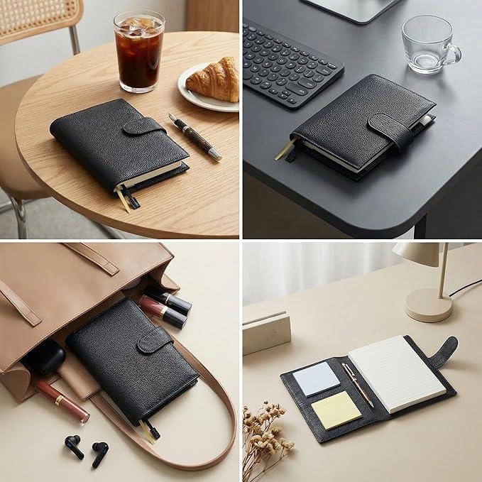 A6 Genuine Leather Techo Notebook Cover Compatible With Hobonichi Original Stalogy Midori MD With 5 Card Slots Pen Loop Bookmarks Back Pocket