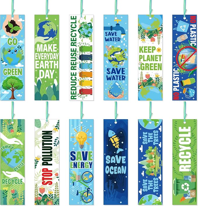 Earth Day Bookmark Gifts - 120 Pcs Paper Bookmarks Bulk for Students Book Lovers Page Marks Ribbon Reading Accessories Bookish Prizes Gift for Educational Environmental Protection Activity