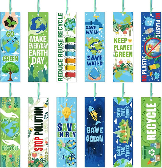 Earth Day Bookmark Gifts - 120 Pcs Paper Bookmarks Bulk for Students Book Lovers Page Marks Ribbon Reading Accessories Bookish Prizes Gift for Educational Environmental Protection Activity