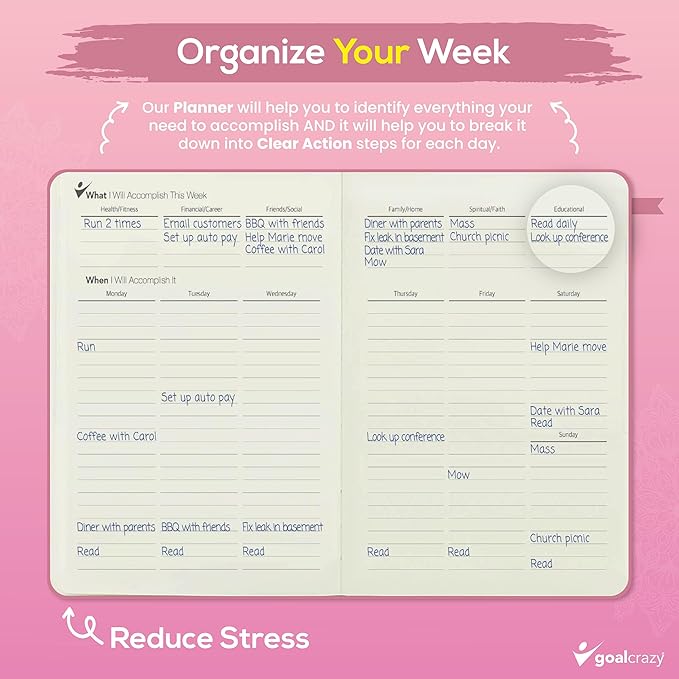 Undated Daily Planner to Achieve Your Goals - 90 Day Guided Journal & Productivity Organizer with Goal Setting, Habit Tracker, To Do List, Academic & Work Calendar, Leather Hardcover - Rose Gold