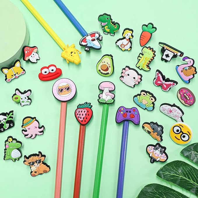 30PCS Pencil Toppers,Cute Pencil Charms for Students Bulk School Teacher Supplies Fun Pen Toppers Charms,PVC Pencils Clips Accessories Random Different Pencils Decor Classroom Rewards Prizes gifts