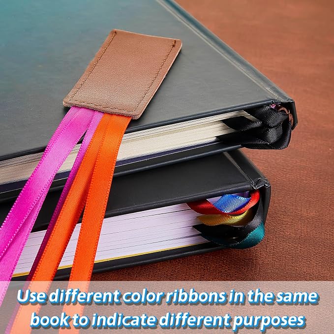 Outus 3 Pieces Bible Ribbon Bookmark Markers Artificial Leather Bookmark with Ribbons for Books Office(Retro Colors Ribbon)