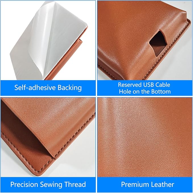 2 pcs Remote Control Holder, Wall Mounted Self-adhesive Leather Hanging Pouch Waterproof Wall Hanging Pouch for Cell Phone Remote Control Office Home School (Brown)