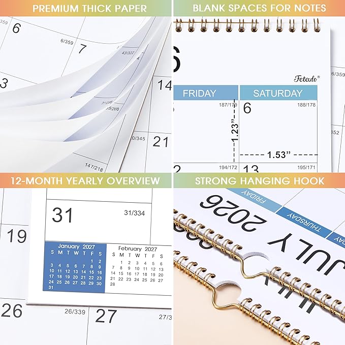 2026-2027 Wall Calendar - Jul 2026 - Dec 2027, 18 Monthly Hanging Calendar 2026-2027 Planner, 15" x 11.5", Spiral Binding, Yearly Overview, Holidays, Large Blocks, Perfect Organizer for Home & Office