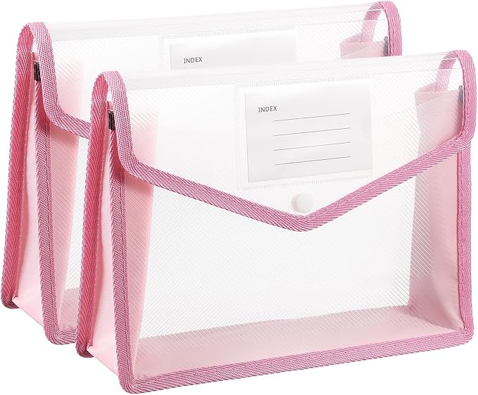 PATIKIL Plastic Expanding File Folders, 2 Pack B5 File Folder Envelopes Letter Size Document Organizer Supplies with Snap Closure for Classroom Office, Pink, Horizontal