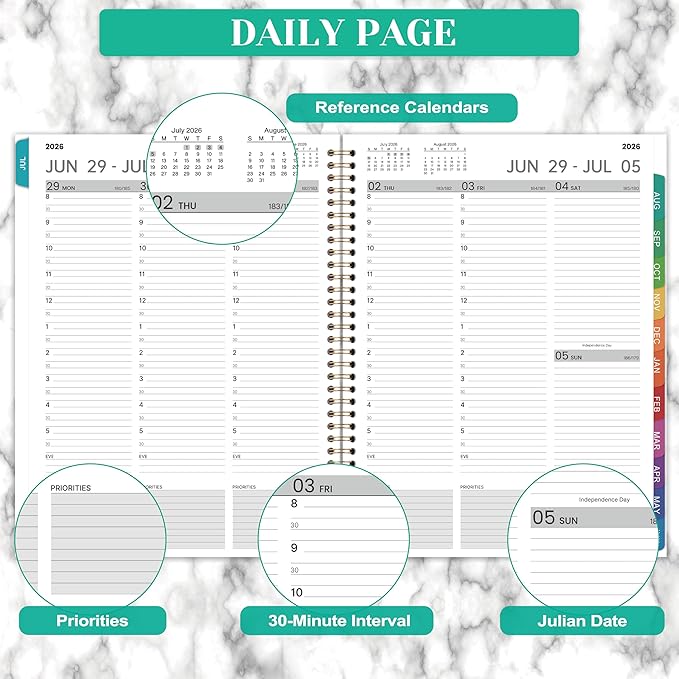 2026-2027 Appointment Book - 2026-2027 Daily Hourly Planner, July 2026 to June 2027, 9" x 11", Weekly Appointment Book with Printed Tabs, 30-Minute Interval, Holidays