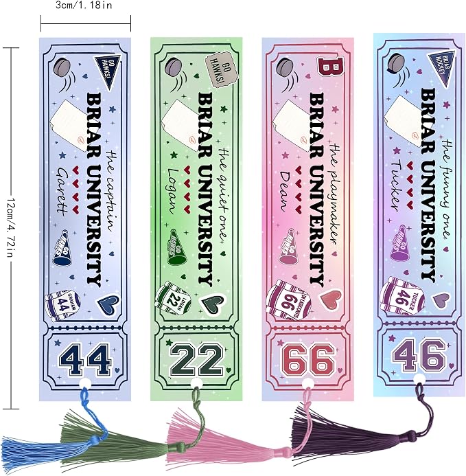 4Pcs Briar U Hockey Bookmarks with Tassels, Off Campus Bookmark, 1.18 x 4.72 in