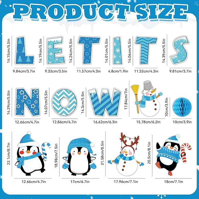 Naozinebi 53PCS 3D Winter Honeycomb Bulletin Board Snowflake Penguin Bulletin Board Set Christmas Party Supply Snowman Bulletin Board Let it Snow Paper Cutouts with School Classroom Wall Decor