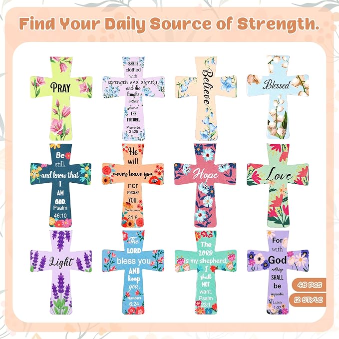 Magnetic Cross Bookmarks with Bible Verses, 48 Pcs Christian Bookmarks Bulk Set - Inspirational Religious Magnetic Bookmarks for Bible Study, Church, Easter & Mother‘s Day Gifts