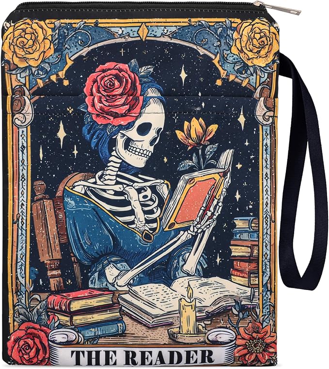 Gothic Book Sleeve Pouch - Tarot Books Covers Protector for Paperbacks with Handle Pocket Waterproof Library Reading Accessories Birthday Halloween Christmas Gift for Reader Student Women