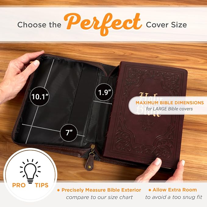 Christian Art Gifts Classic Premium Vegan Leather Inspirational Bible Cover for Men: Man of God Encouraging Bible Verse, Heat-Debossed, Sturdy Pen Loops, Pockets, Easy Carry, Brown & Gold, Large