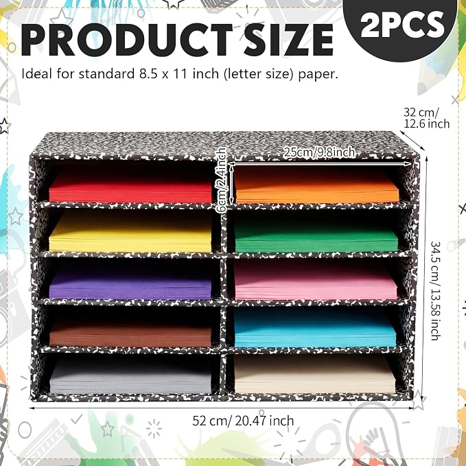 Dispowreath 2 Pack 10 Slots Construction Paper Storage, Classroom Mailboxes, Back to School Literature Cardboard Paper Organizer for Teacher, Office, 19.7 x 12.4 x 11.8 Inches(Black,Composition)