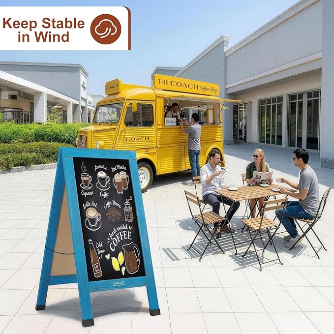 Wood Magnetic A-Frame Chalkboard Signs, 40" x 20" Large Sandwich Board Signs Outdoor, Double-Sided Sidewalk Blackboard for Business, Wedding, Vendor Display, Coffee Shope -Blue