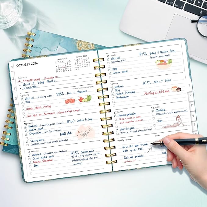 Lonely Oak Academic Planner 2026-2027, Daily Weekly and Monthly Agenda Planner 6.18" x 8.5" with Tabs, 12 Months Spiral School Year A5 Calendar from Jul.2026 to Jun.2027 for Student and Teacher (Grey Marble)