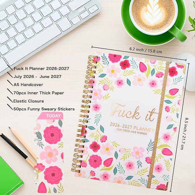 Fuck it Planner Calendar 2026-2027 - A5 6.2*8.5" Weekly Monthly Swear Notebook for Goals Productivity, Fucking Sweary Daily Agendas Organizer Get Shit Done Journal, Funny Gifts for Tired Women, White
