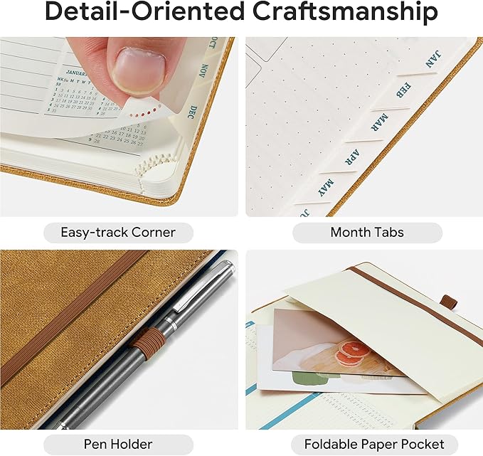 2026-2027 Weekly and Monthly Planner (July 2026–December 2027), 8.5"x11.5", Vertical Layout, 18 Months Agenda with Month Tabs & Pocket, Academic Calendar with Vegan Leather Cover,Caramel