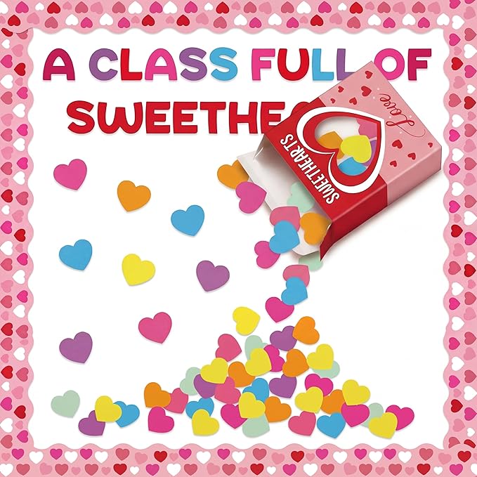 Gueevin 104 Pcs Valentine's Day Love Heart Bulletin Board Set 3D Sweetheart Box with Love Heart Stickers Decorations a Class Full of Sweethearts for Valentine's Office School Classroom Wall Decor