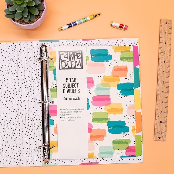Pukka Pad, Carpe Diem Preloaded Rollbound Ringbinder – 12.4 x 10.8in – Includes Index, Personal Details, Planner Pages – Comes Preloaded with 5-Part Dividers – Standard 3-Ring Mechanism - Colorwash