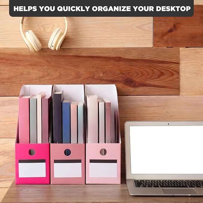 Jutom 48 Sets Magazine File Holders Foldable Cardboard Magazine Holder with White Label Stickers Desktop File Storage Box for Office Home Classroom Desk Document Organization(Pink)
