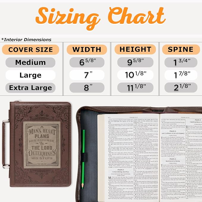 Christian Art Gifts Men's Classic Bible Cover A Man’s Heart Proverbs 16:9, Brown/Tan Faux Leather, Large
