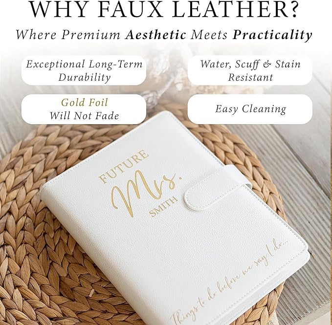 PERSONALIZED Wedding Planner Book and Organizer for The Bride - Faux Leather 'Future Mrs' Wedding Binder I Wedding Planning Book 2026 - 2027 Checklist Journal I Tissue Wrapped w/Stickers, Bookmark & Pen I Engagement Gift