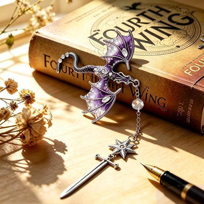 Vintage Fourth Wing Bookmark with Purple Dragon-Fantasy, Aesthetic and Unique Sword Bookmarks Accessories, Gifts for Reading Women, Men, Book Lovers, Girls, Teens, Teachers and Students