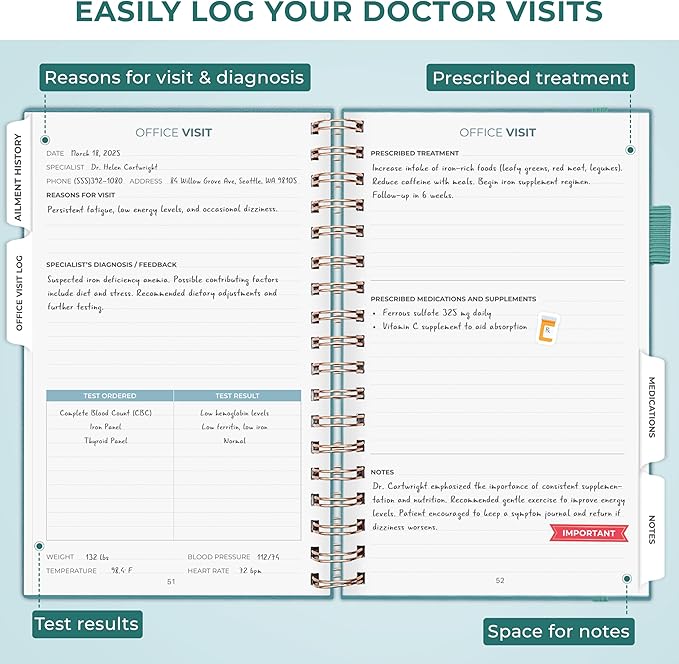Clever Fox Personal Health Record Keeper – Medical Care Planner – Wellness & Medication Tracker Journal for Patients – Organizer Notebook, Daily Tracking Log Book & Appointment Diary (Aquamarine)