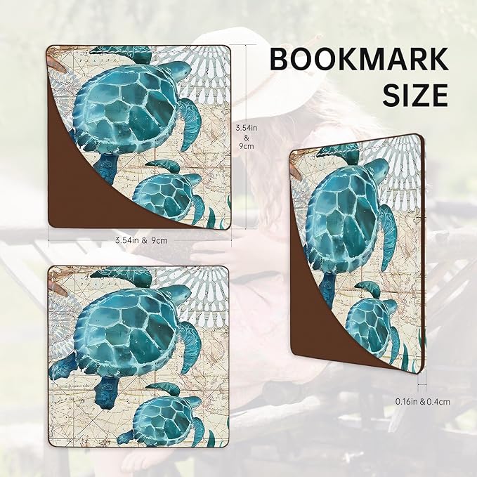 2 Pack Sea Turtle Leather Book Corner Bookmark, Durable Handmade Reading Accessories - Gifts for Readers, Women, Men, Teachers, Students