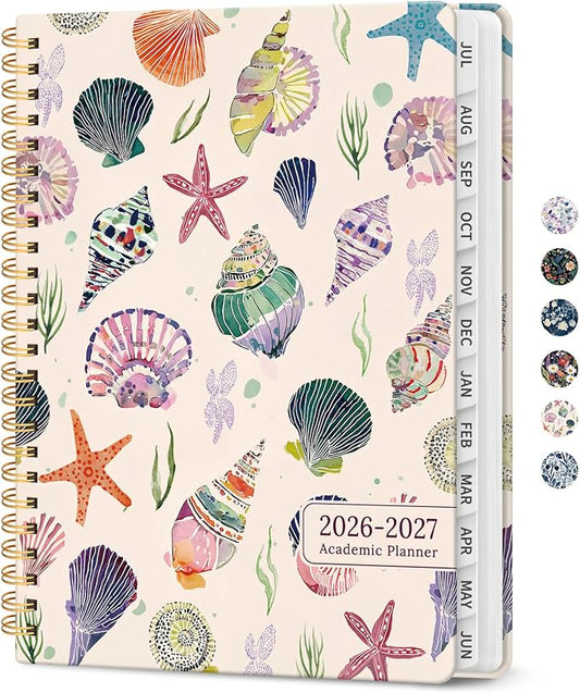 Planner 2026–2027, Academic Year Monthly & Weekly Calendar Book, Jul 2026–Jun 2027, Hardcover Organizer with Tabs, Student & Teacher Planner, 8.5" x 11", Sea Shell