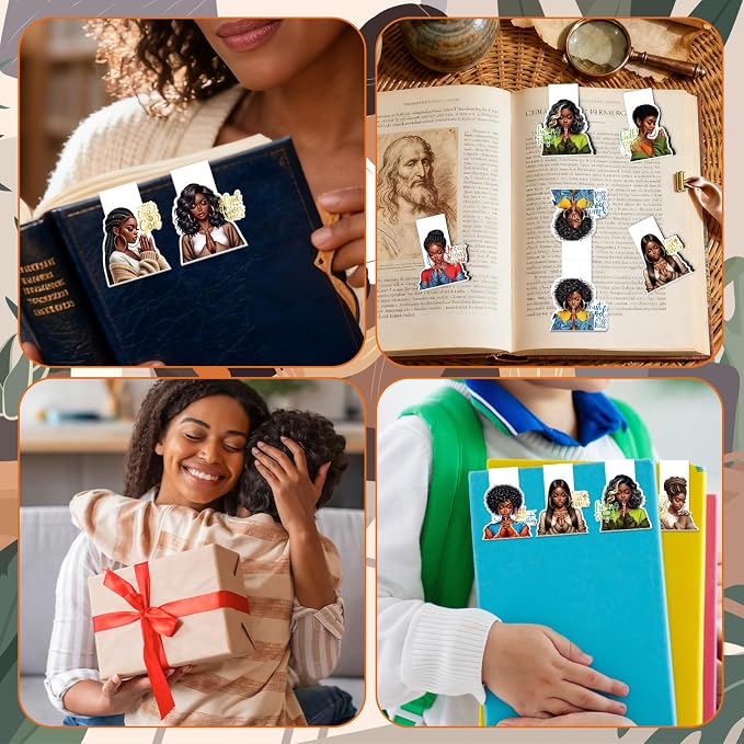 Black Girl Magnetic Bookmarks Gifts - Cosmisun 9 Pcs Praying Black Women Bookmark Magnets Christian Inspirational Book Marks Page Markers Clip Gifts for Church Women Students Teacher Bookish Reading
