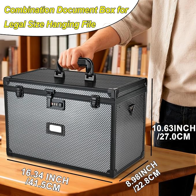 File Storage Cabinet File Organizer Document Organizer File Box in Office and Home with Combination Lock with 20 Legal Size Hanging Files (Diamond Black)