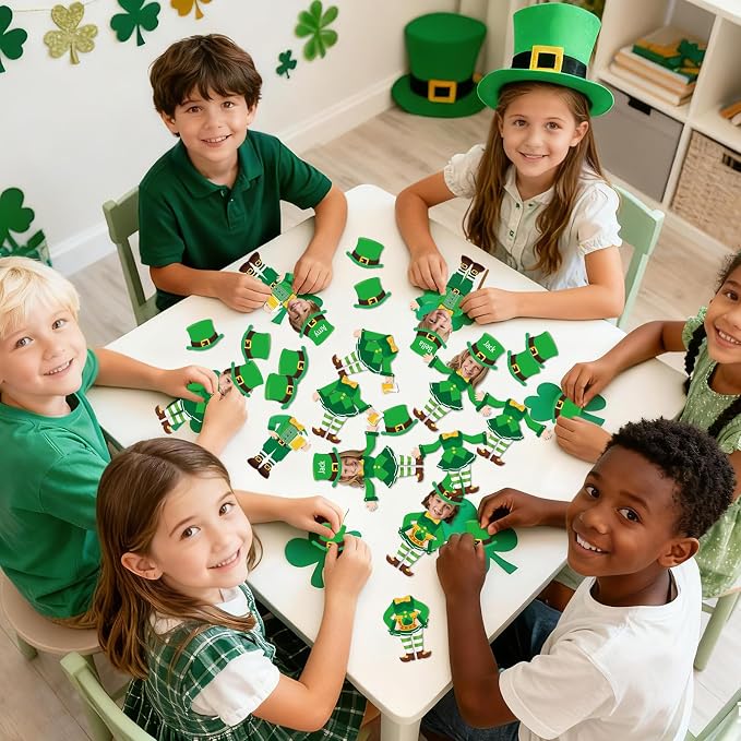60Pcs St. Patrick's Day Paper Cutouts St. Patrick's Bulletin Board Decoration Leprechaun DIY Photo Craft Cutout Leprechaun Hat Classroom Supplies for Irish March Shamrock Party Chalkboard Wall Decor