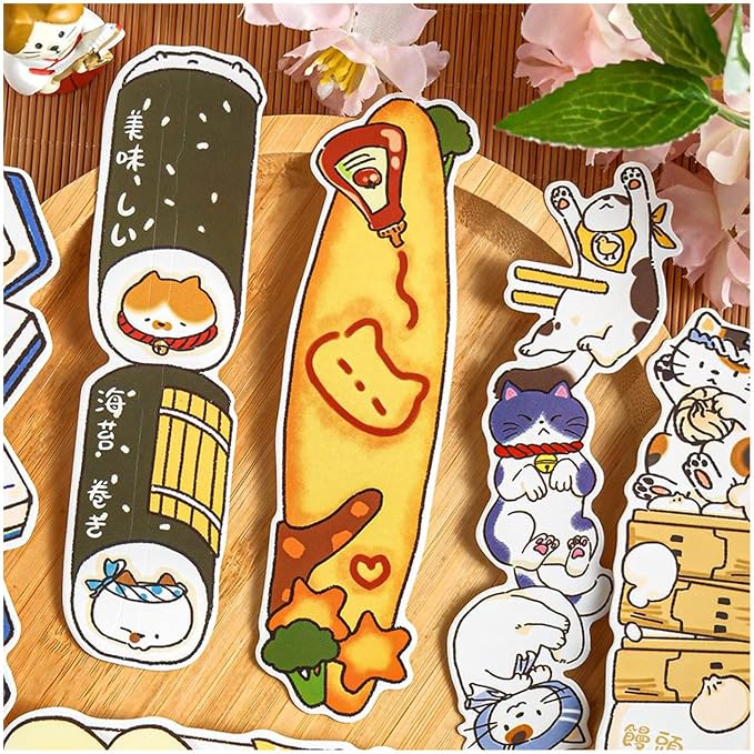 Cute Funny Animal Theme Colorful Bookmarks, 30 PCS (Cat's Delicious Adventure)