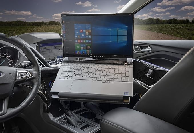 AutoExec Milk Crate Vehicle and Mobile Office Work Station with Apron Organizer, Laptop Tray and 400 watt Power Inverter