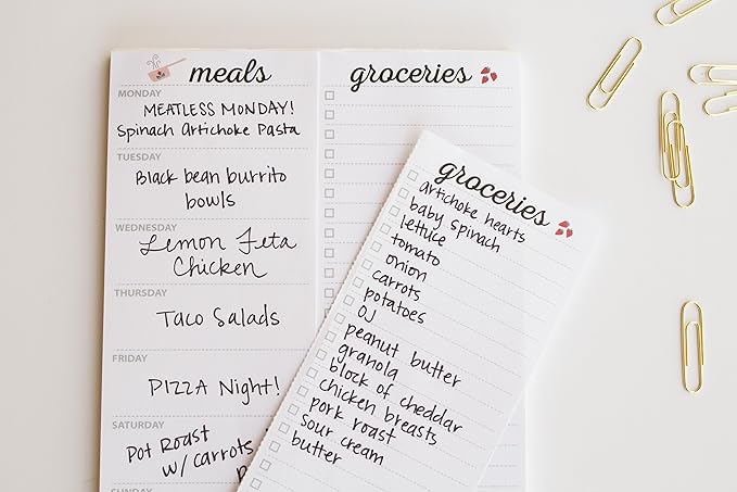 Weekly Meal Planner Notepad By Julianne & Co. - Food Planning Organizer and Grocery List Pad, 52 Premium A5 Pages, with Tear Away Perforated Shopping List (Kitchen Print - NO Fridge Magnet)