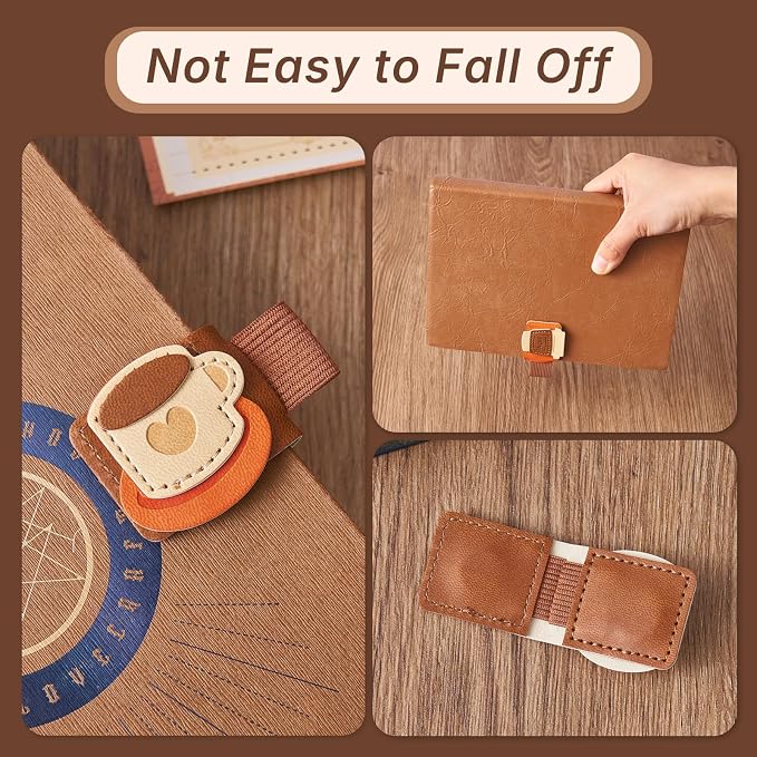 2pcs Coffee Magnetic Bookmarks, Vintage Leather Book Mark with Pen Holder for Reading Women, Magnet Bookmark Clip for Book Lover
