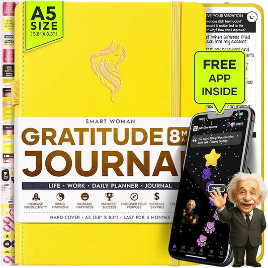 Gratitude Journal for Women and Men — 5 Minute Self Care Journal | Mindfulness, Manifestation, Affirmation | 3 Month Productivity Planner | Undated Daily Planner, Vision Board + Stickers